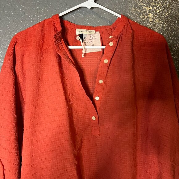 Universal Thread Rust Textured Peasant Blouse M Button Front - Picture 6 of 9